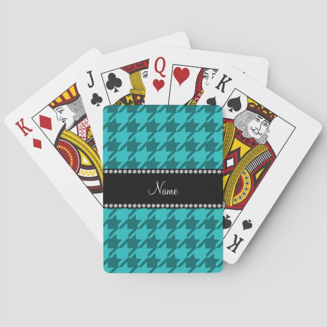 Baraja De Cartas Houndstooth conocido personalizado de la turquesa (Reverso)
