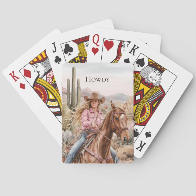 Baraja De Cartas Howdy Cowgirl in Pink on Horse (Reverso)