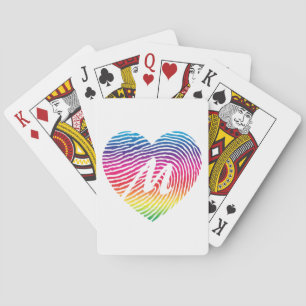 Baraja De Cartas Huella digital monogramada del corazón arcoiris