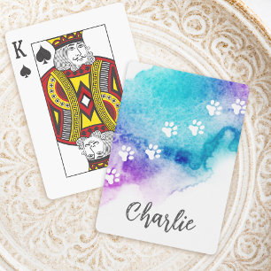 Baraja De Cartas Huellas de patas pintura acuarela azul añil morado
