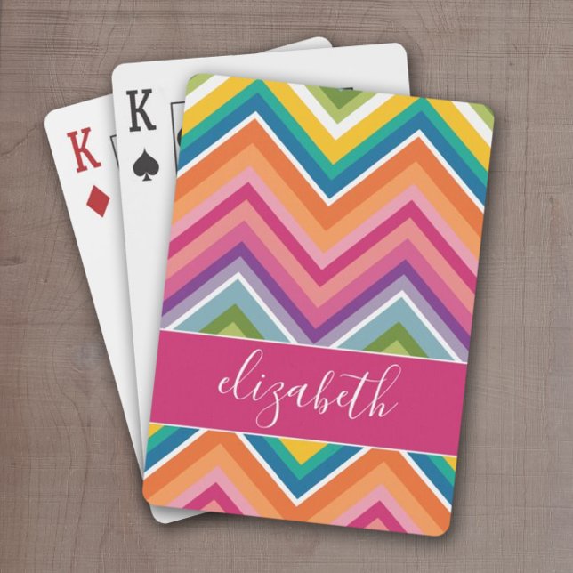 Baraja De Cartas Huge Colorful Chevron Pattern with Name (Colorful chevron pattern with a place to personalize with a name or other text)
