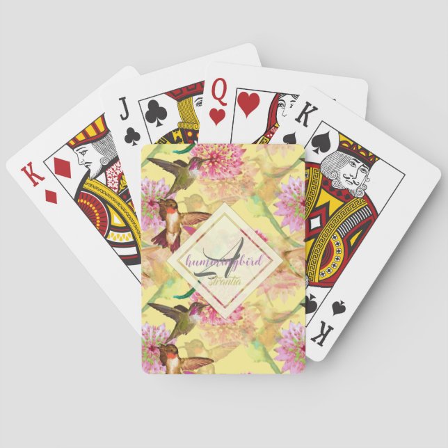 Baraja De Cartas Hummingbirds y Astrantia Monograma acuarela (Reverso)