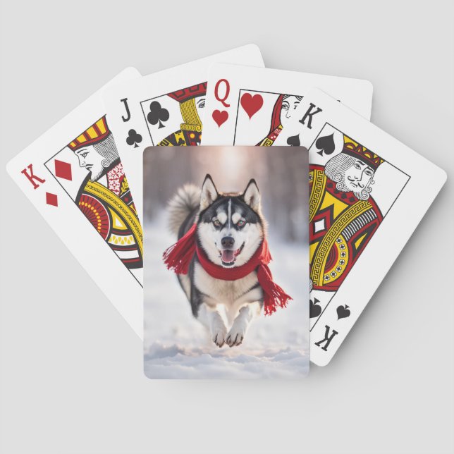 Baraja De Cartas Husky Lleva Una Fraude De Invierno Rojo (Reverso)