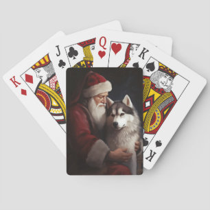 Baraja De Cartas Husky Siberiano Con Navidades festivos de Santa Cl
