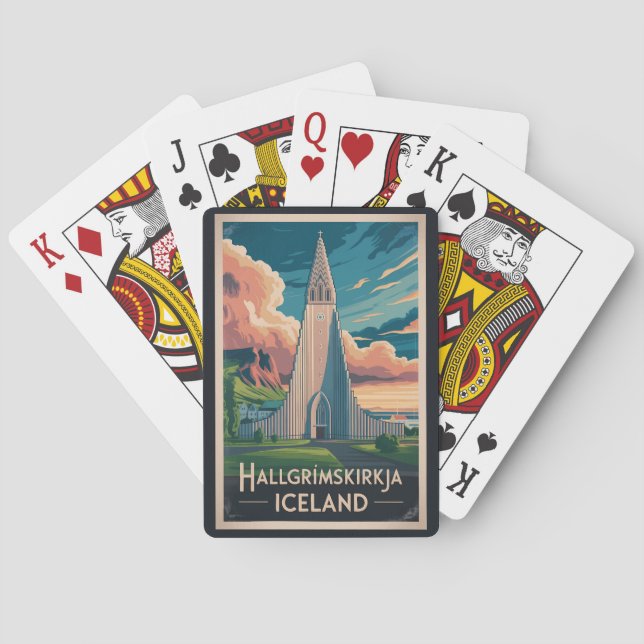 Baraja De Cartas Iceland Hallgrimskirkja Illustration Travel Art (Reverso)