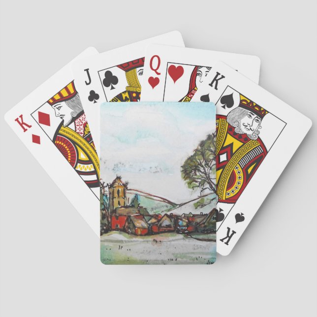 Baraja De Cartas Idílico bosquejo de una aldea británica (Reverso)