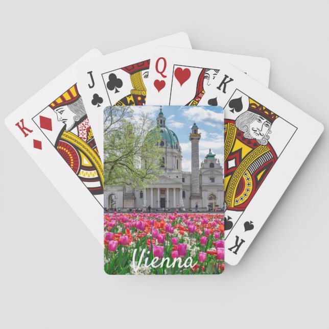 Baraja De Cartas Iglesia de San Carlos en primavera en Viena, Austr (Reverso)