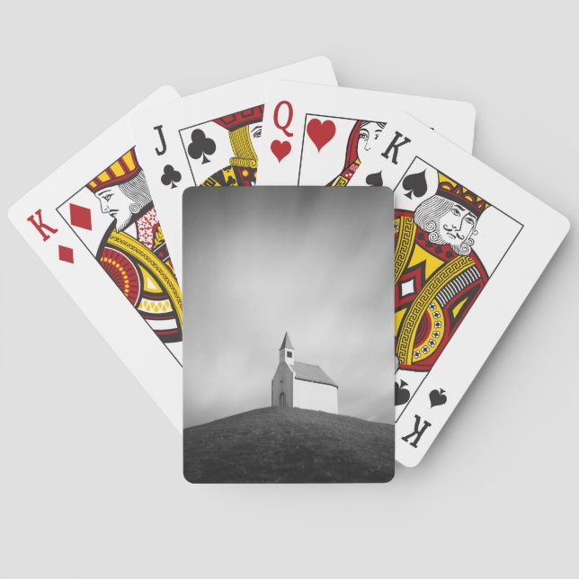 Baraja De Cartas Iglesia en una colina en blanco y negro (Reverso)