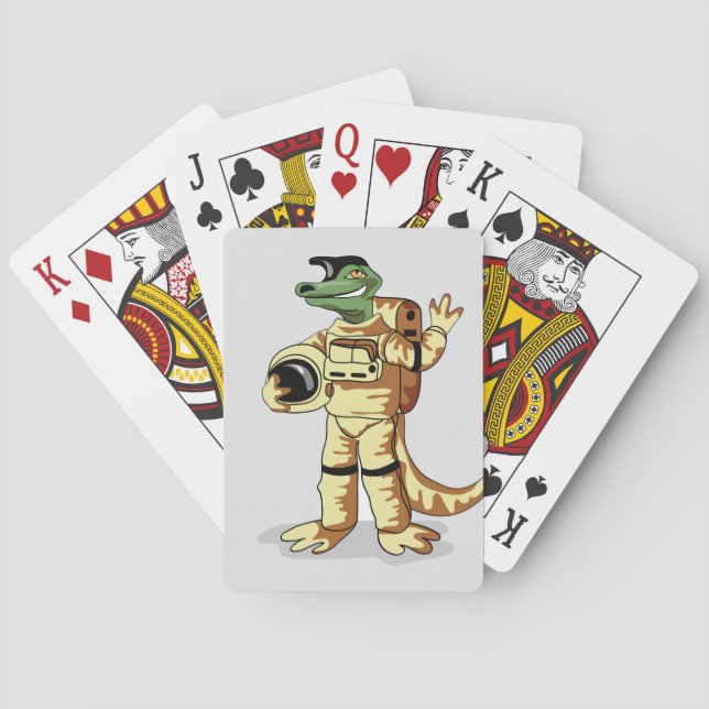 Baraja De Cartas Iguanodon Vestido En Un Espacio Cosmonauta. (Reverso)