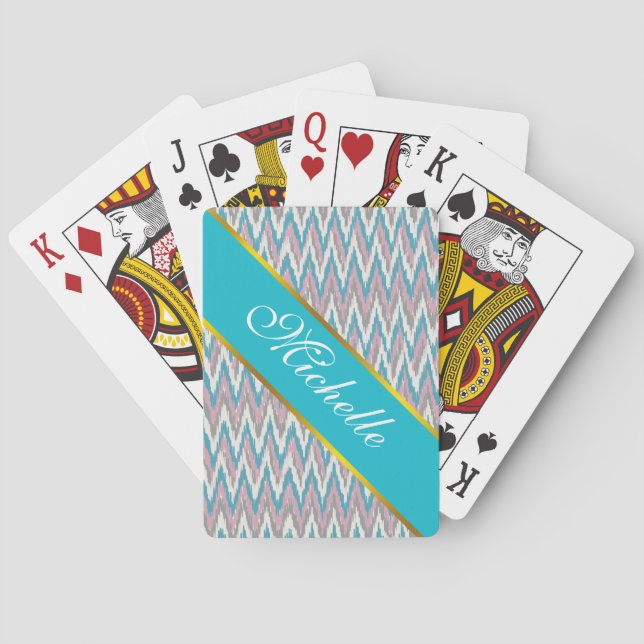 Baraja De Cartas Ikat rosa y azul turbio (Reverso)