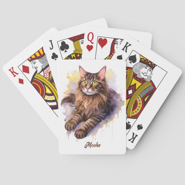 Baraja De Cartas Ilustracion acuarela de gato blanco dulce (Reverso)