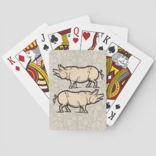 Baraja De Cartas Ilustración antigua de cerdo cute vintage