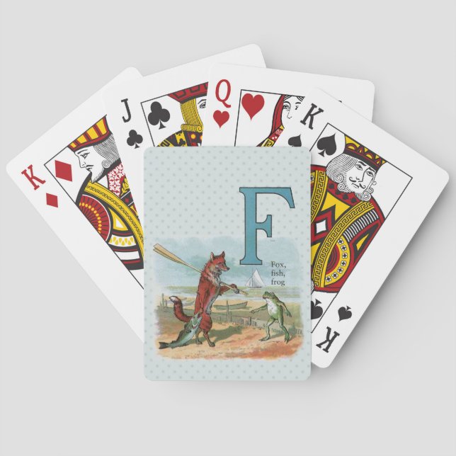 Baraja De Cartas Ilustracion antiguo de pesca de rana Fox (Reverso)
