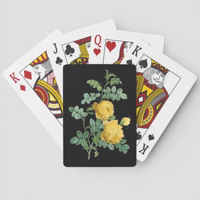 Baraja De Cartas Ilustracion botánico amarillo rosa vintage (Reverso)