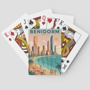 Baraja De Cartas Ilustración Colorida de Benidorm España Costa Blan