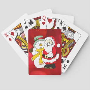 Baraja De Cartas Ilustración Colorida de Papá Noel y el Muñeco de N