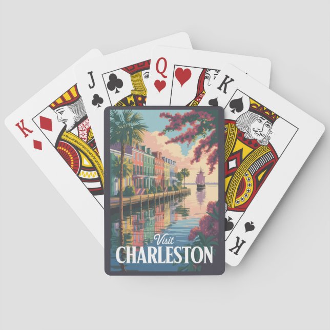 Baraja De Cartas Ilustracion costero de Charleston South Carolina (Reverso)