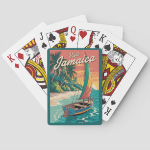 Baraja De Cartas Ilustración de barco de Jamaica Arte de viaje vint