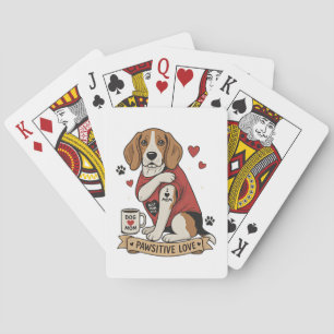 Baraja De Cartas Ilustración de Beagle con Tatuaje I Heart Mamá