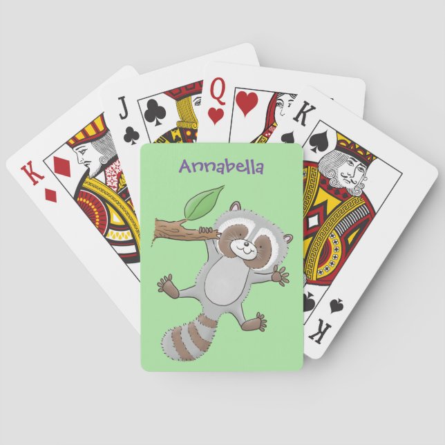 Baraja De Cartas Ilustracion de bebé de raccoon feliz lindo (Reverso)