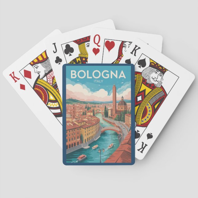 Baraja De Cartas Ilustración de Bolonia Italia Arte de Viaje Vintag (Reverso)