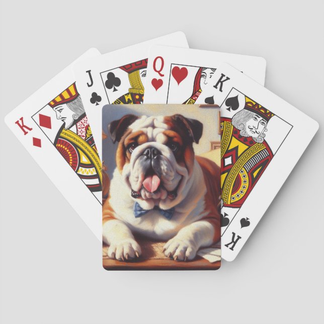 Baraja De Cartas Ilustracion de Bulldog inglés vintage (Reverso)