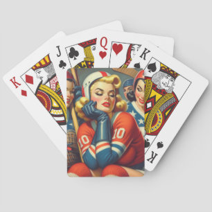 Baraja De Cartas Ilustración de chicas de hockey vintage