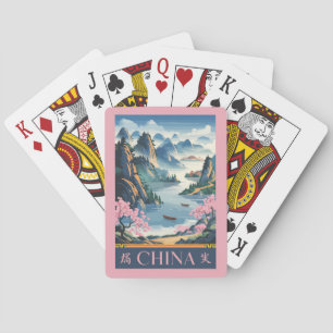 Baraja De Cartas Ilustración de China Rosa Arte de Viaje Vintage