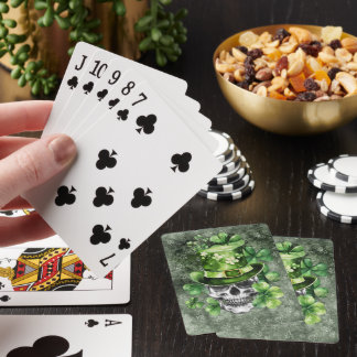 Baraja De Cartas Ilustración de cráneo vívido con sombrero verde