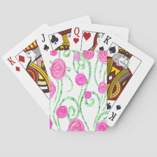 Baraja De Cartas Ilustracion de flores verdes y rosas