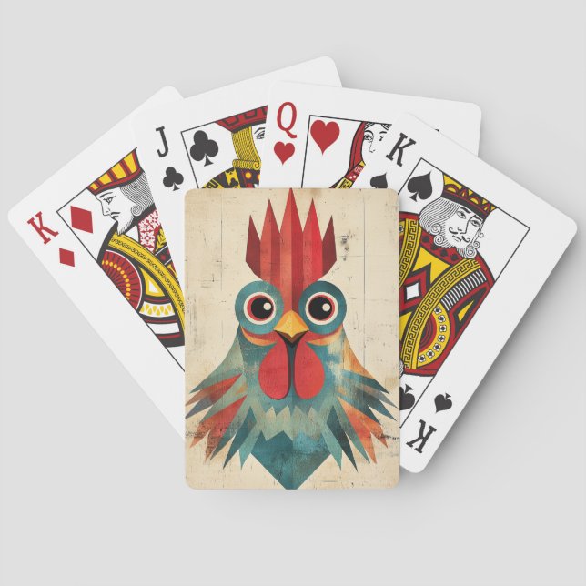 Baraja De Cartas Ilustracion de gallo geométrico (Reverso)