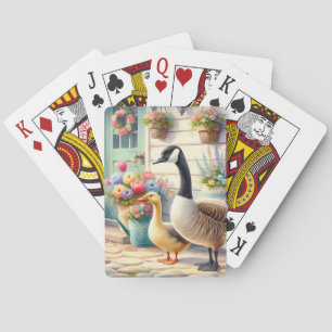 Baraja De Cartas Ilustración de gansos de jardín de cottage de prim