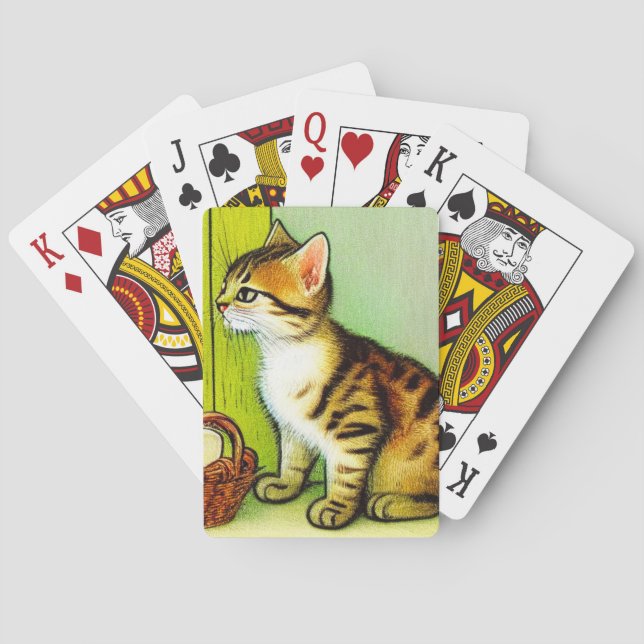 Baraja De Cartas Ilustracion de gato de tabby de época (Reverso)