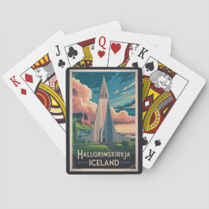Baraja De Cartas Ilustración de Hallgrimskirkja en Islandia Arte de