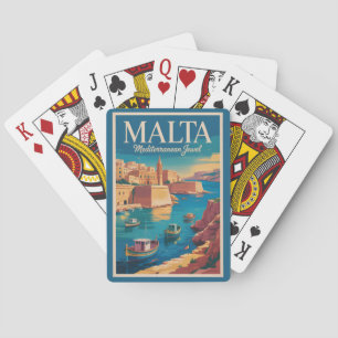 Baraja De Cartas Ilustración de la costa de Malta Arte de viaje vin