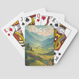 Baraja De Cartas Ilustración de Laos Arte de Viaje Vintage