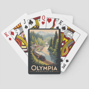 Baraja De Cartas Ilustración de Olympia Washington Viaje Arte Vinta
