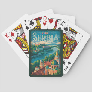 Baraja De Cartas Ilustración de paisaje de Serbia Arte de viaje vin