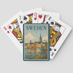 Baraja De Cartas Ilustración de paisaje de Suecia Arte de viaje vin