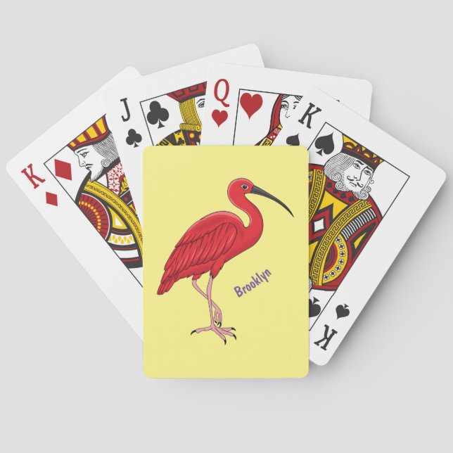 Baraja De Cartas Ilustracion de pájaro ibis de escarlata personaliz (Reverso)