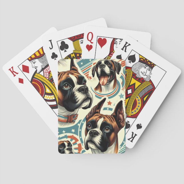 Baraja De Cartas Ilustracion de perro de Boxer sin costura (Reverso)