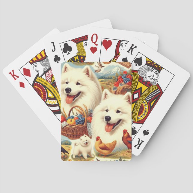 Baraja De Cartas Ilustracion de perro Samoyed de época (Reverso)