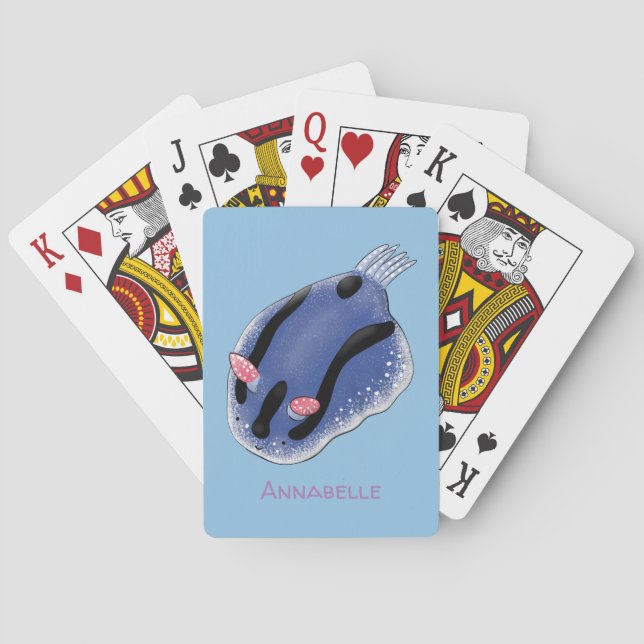 Baraja De Cartas Ilustracion de personalizado de nudibranquias azul (Reverso)