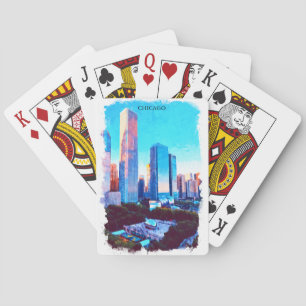 Baraja De Cartas Ilustración de pintura acuarela de Chicago Illinoi