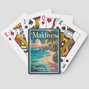 Baraja De Cartas Ilustración de playa de Maldivas Arte de viaje vin