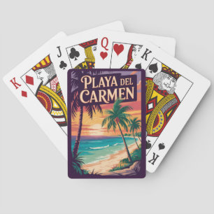 Baraja De Cartas Ilustración de Playa del Carmen Arte de Viaje Vint