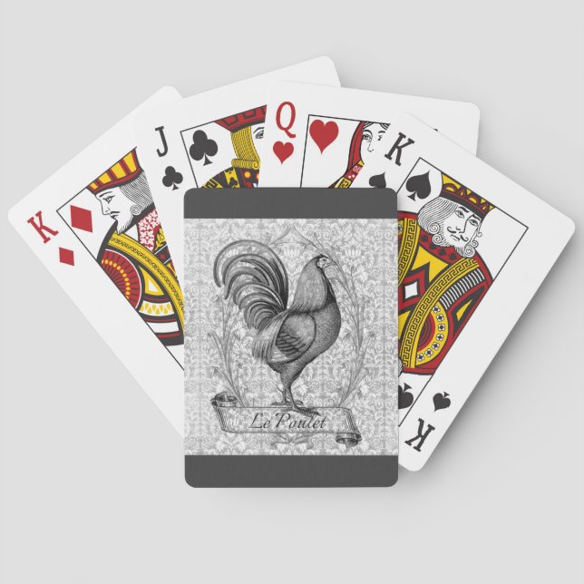 Baraja De Cartas Ilustracion de pollo de época (Reverso)