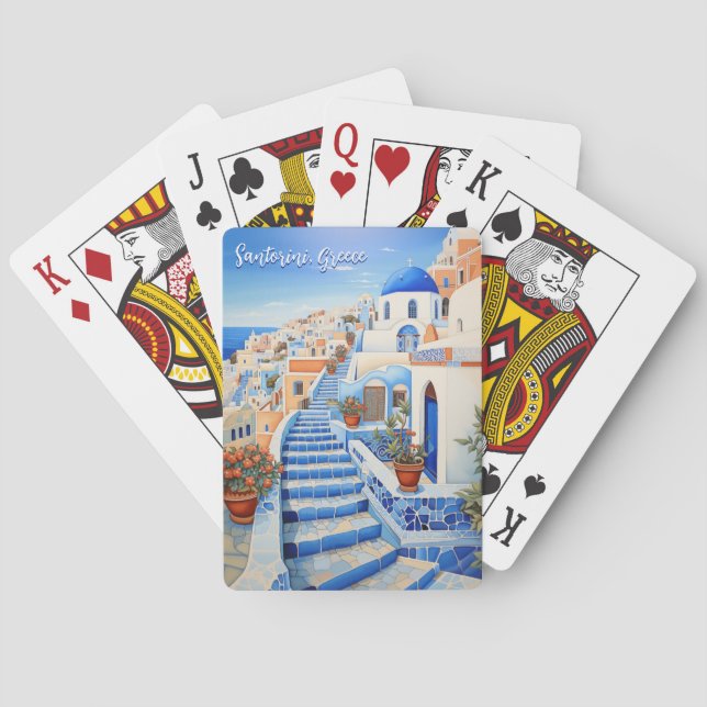 Baraja De Cartas Ilustracion de Santorini | Arte de viajes (Reverso)
