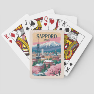 Baraja De Cartas Ilustración de Sapporo Japón Arte de Viaje Vintage