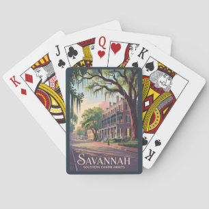 Baraja De Cartas Ilustración de Savannah Georgia Arte de Viaje Vint
